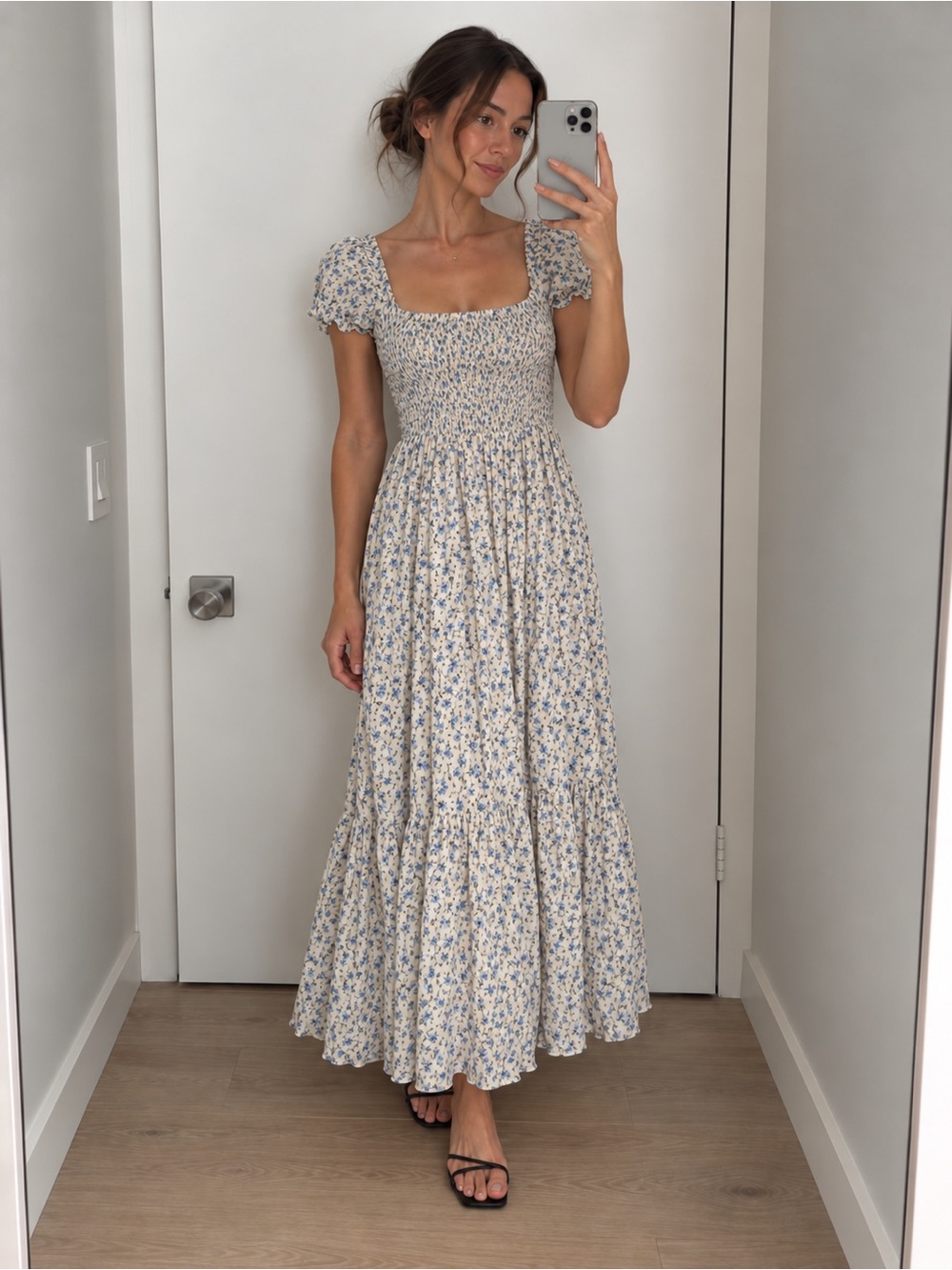 Urban Outfitters Cream Maxi Dress with Blue Floral Print